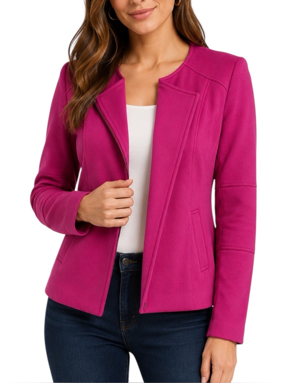Tinley Road Moto Jacket Pink Asym Zip Lined Blazer S Soft Barbiecore